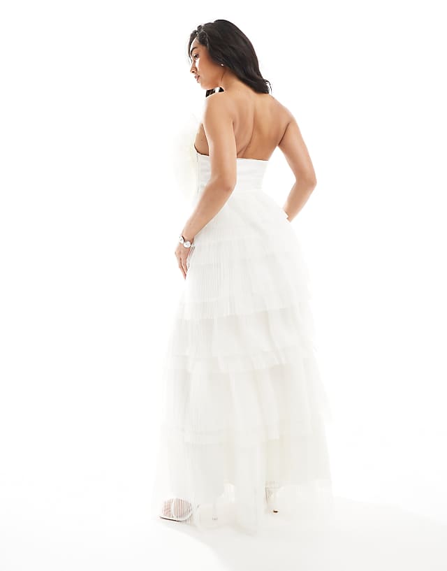 Asos True Decadence Tulle Corsage Tiered Maxi Dress In White