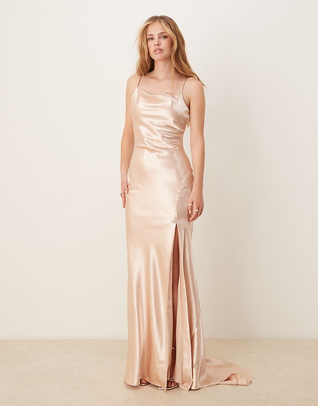 asos True Decadence V neck midi dress in champagne satin