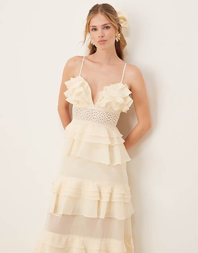 Asos True Decadence V Neck Midi Dress In Soft Yellow