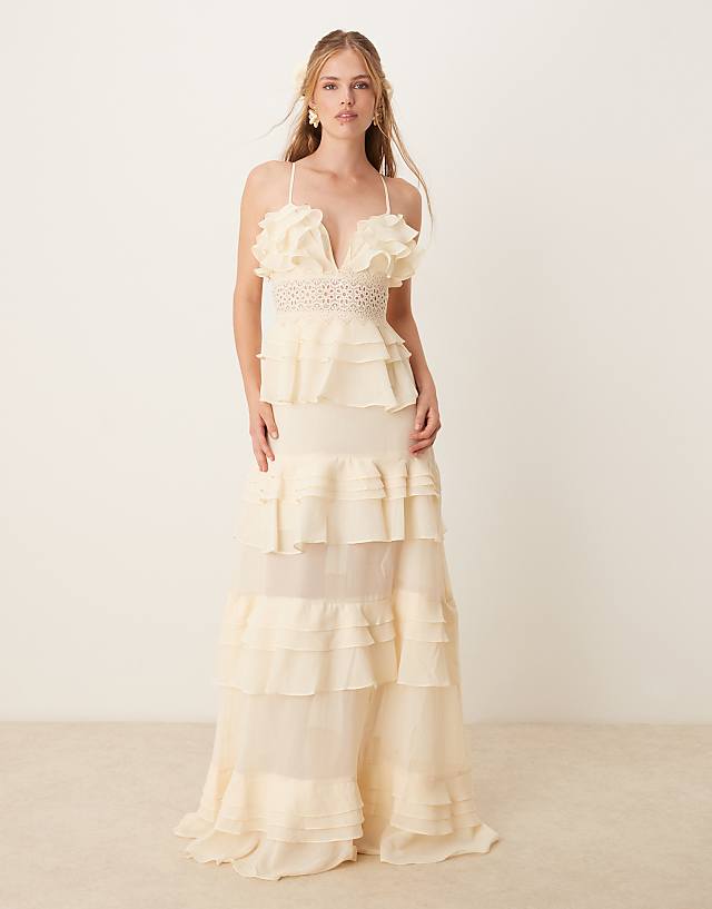 asos True Decadence V neck midi dress in soft yellow