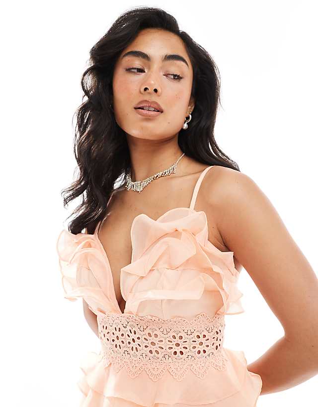 Asos True Decadence V-neck Ruffle Maxi Dress In Soft Peach