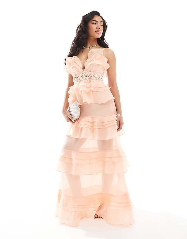 asos True Decadence V-neck ruffle maxi dress in soft peach
