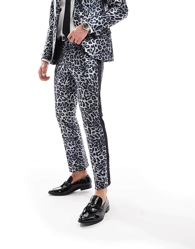 Asos Twisted Tailor Suit Trousers In Mono Leopard Co-ord