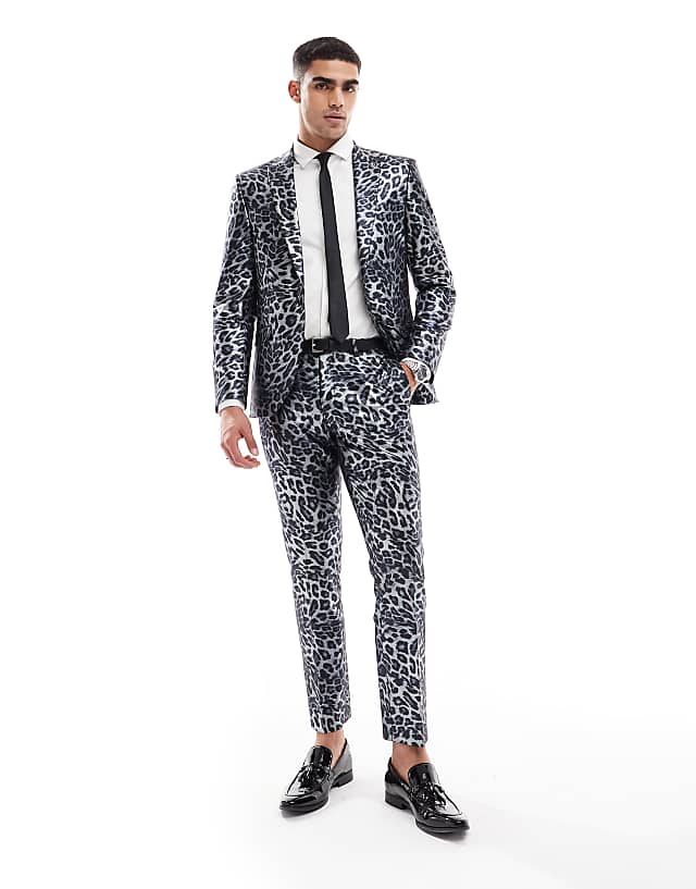 asos Twisted Tailor suit trousers in mono leopard co-ord
