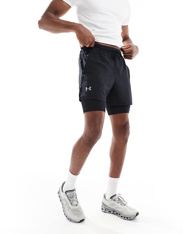asos Under Armour launch 5 inch 2-in-1 shorts in black