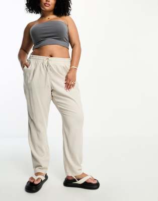 Asos Vero Moda Curve Linen Blend Long Sleeve Shirt And Tapered Trouser Co-ord In Sto