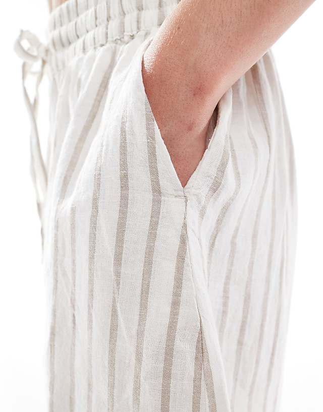 Asos Vero Moda Linen Blend Loose A Line Shorts Co-ord In White And Brown Stripe
