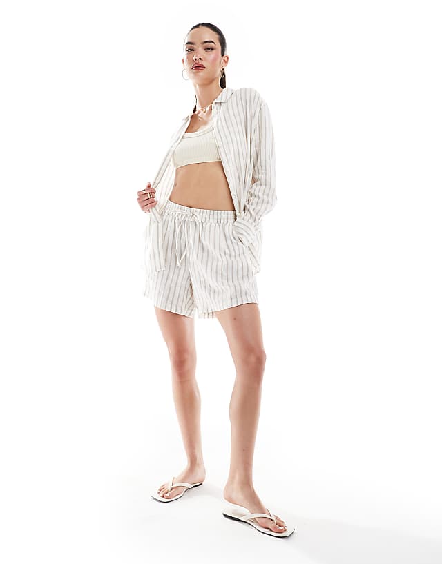 asos Vero Moda linen blend loose a line shorts co-ord in white and brown stripe