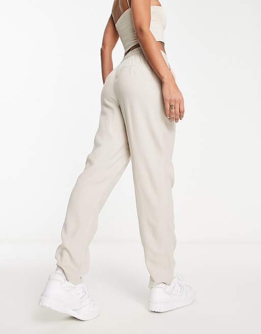 Asos Vero Moda Linen Blend Tapered Trousers In Stone