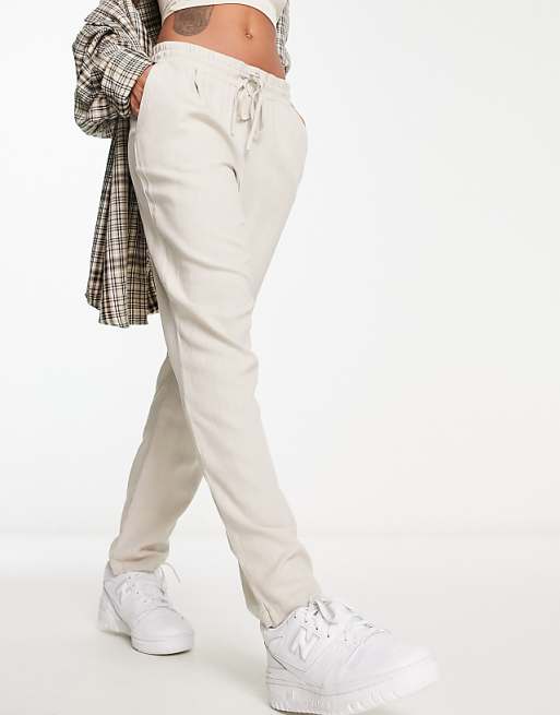 Asos Vero Moda Linen Blend Tapered Trousers In Stone