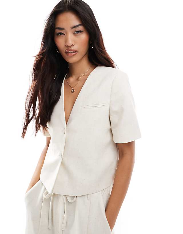 Asos Vero Moda Linen Touch Asymmetric Button Front Waistcoat And Tailored Cargo Trous