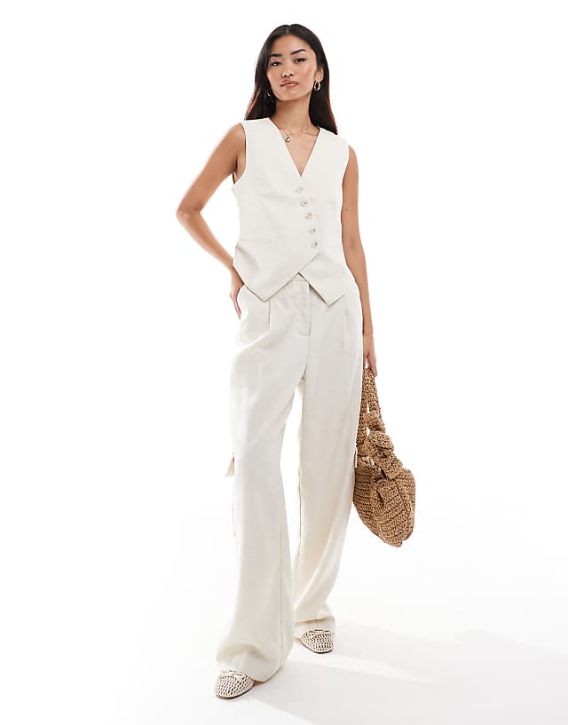 Asos Vero Moda Linen Touch Asymmetric Button Front Waistcoat And Tailored Cargo Trous