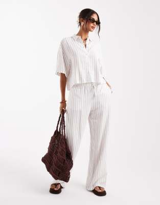 Asos Vero Moda Linen Touch Boxy Cropped Shirt And Trousers Set In Moon Rock Stripe