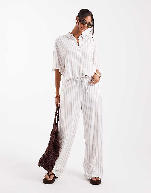 asos Vero Moda linen touch boxy cropped shirt and trousers set in moon rock stripe