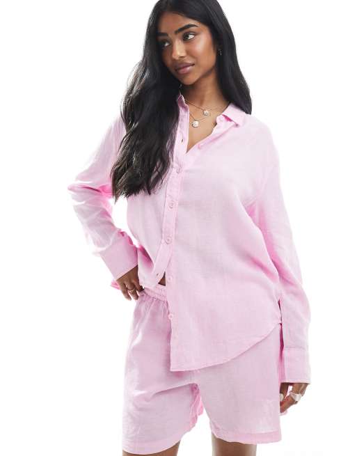 Asos Vero Moda Linen Touch Shirt And Shorts Co-ord In Pink