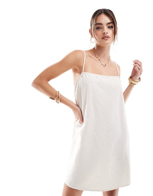 asos Vero Moda linen touch throw on mini dress in cream