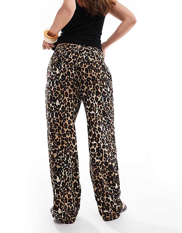 Asos Vero Moda Linen Touch Wide Leg Trousers In Leopard Print