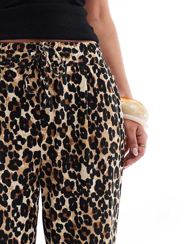 Asos Vero Moda Linen Touch Wide Leg Trousers In Leopard Print