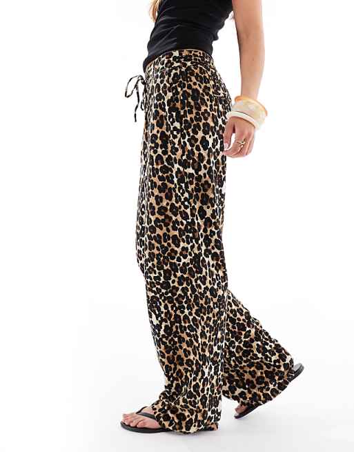 Asos Vero Moda Linen Touch Wide Leg Trousers In Leopard Print