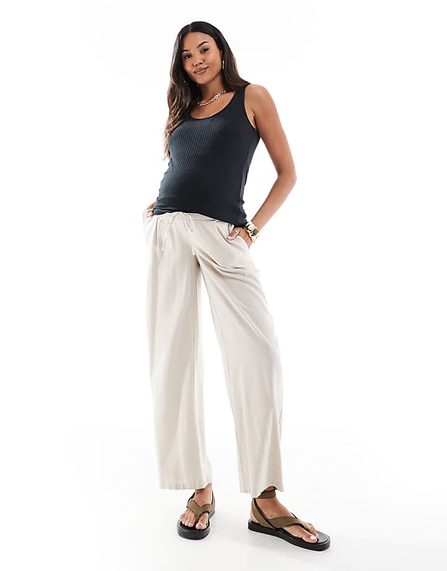 asos Vero Moda Maternity linen blend wide leg trousers in cream