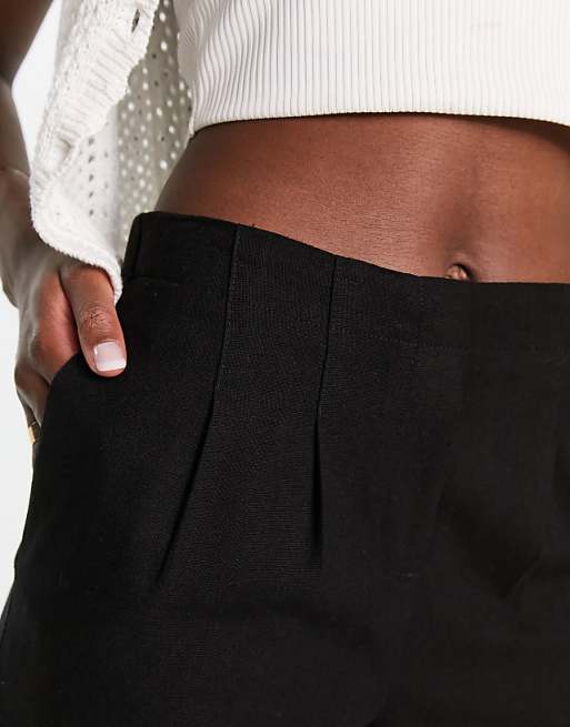 Asos Vero Moda Pleat Front Linen Blend Shorts In Black