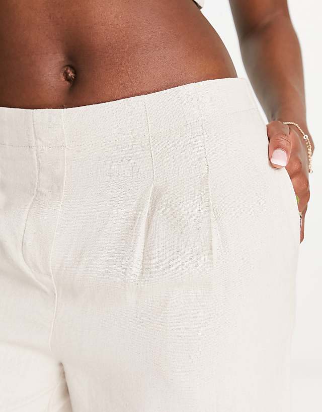 Asos Vero Moda Pleat Front Linen Blend Shorts In Stone