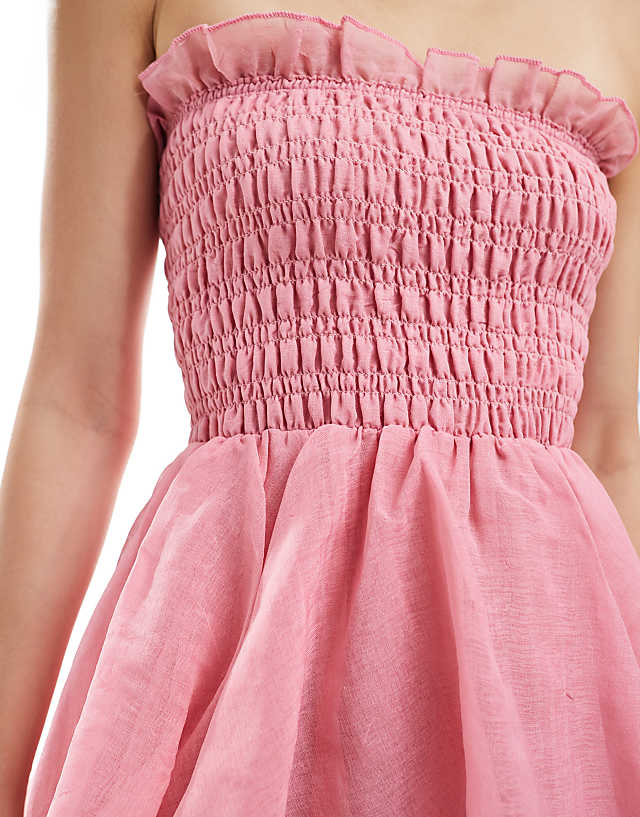 Asos Vero Moda Shirred Bodice Tiered Ruffle Hem Maxi Dress In Pink