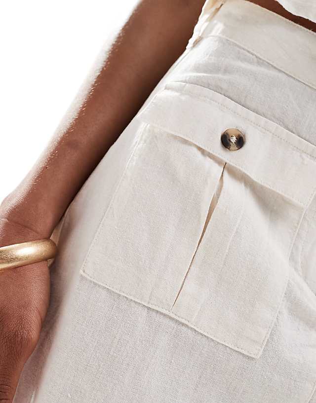 Asos Vero Moda Tall Linen Midi Skirt Co-ord In Off White