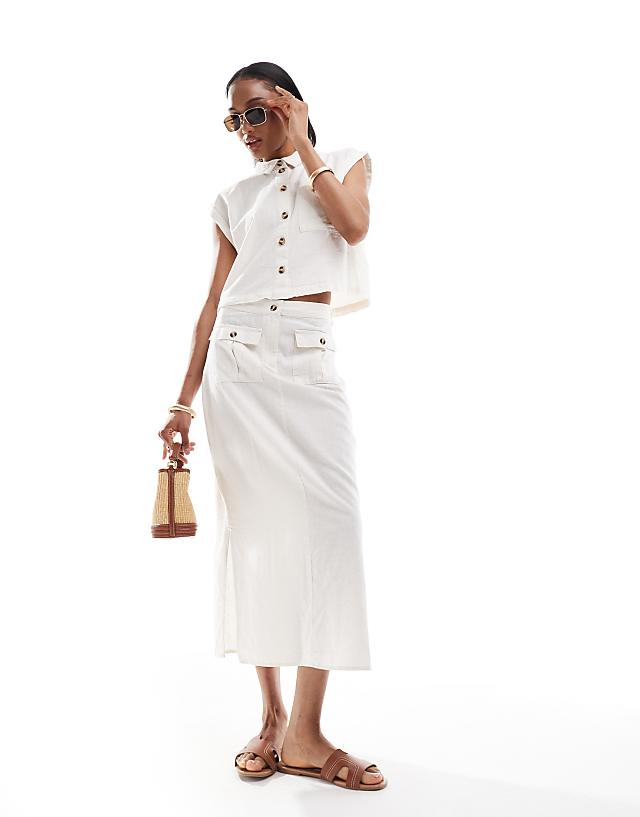 Asos Vero Moda Tall Linen Midi Skirt Co-ord In Off White