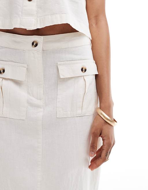 Asos Vero Moda Tall Linen Midi Skirt Co-ord In Off White