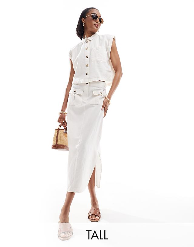 asos Vero Moda Tall linen midi skirt co-ord in off white