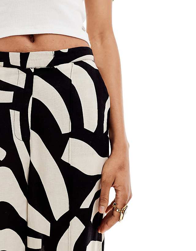 Asos Vero Moda Tall Linen Touch Wide Leg Trousers In Abstract Mono Print