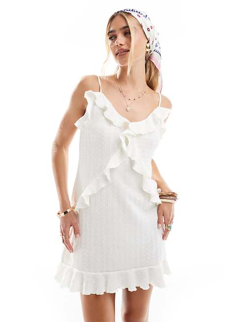 Asos Vero Moda Textured Jersey Ruffle Mini Dress In White