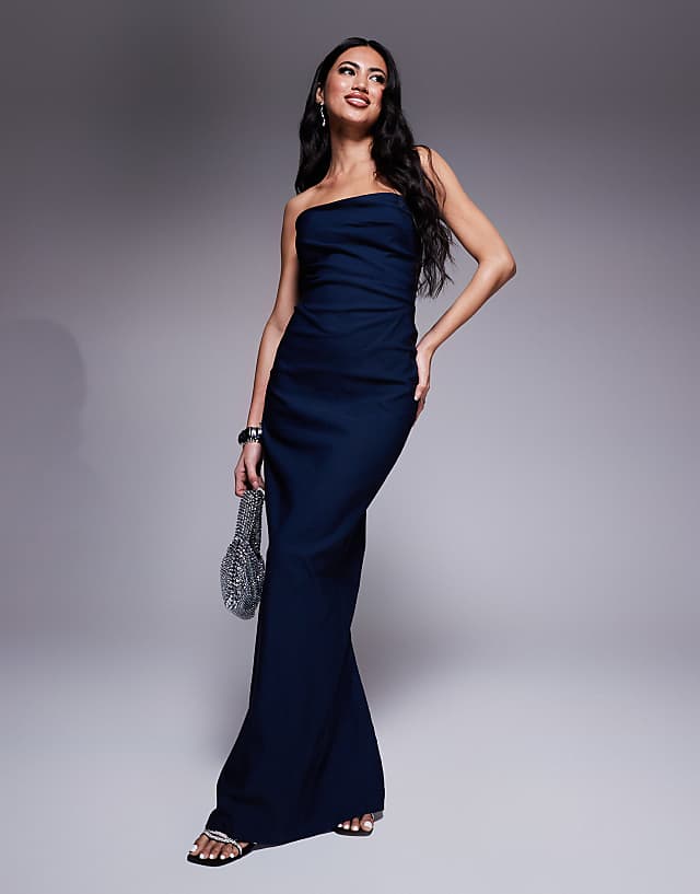 asos Vesper bengaline drape waist bandeau maxi dress in navy