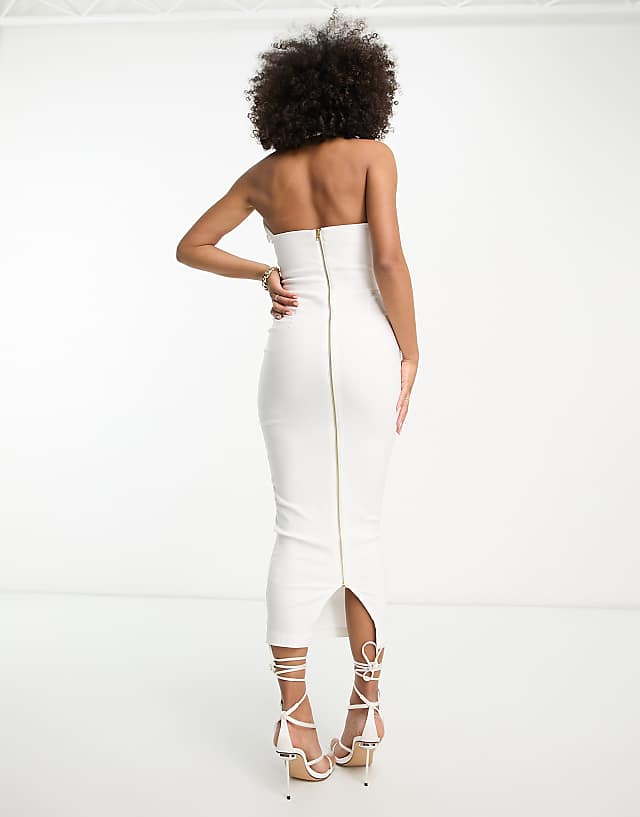 Asos Vesper Bengaline Halterneck Zip Back Maxi Dress In White