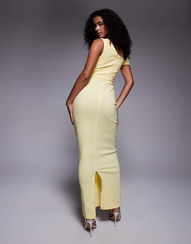 Asos Vesper Bengaline One Shoulder Knot Detail Maxi Bodycon Dress In Yellow