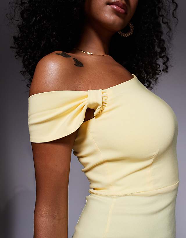 Asos Vesper Bengaline One Shoulder Knot Detail Maxi Bodycon Dress In Yellow