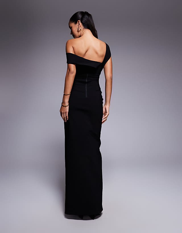 Asos Vesper Bengaline One Shoulder Twist Front Side Split Maxi Dress In Black