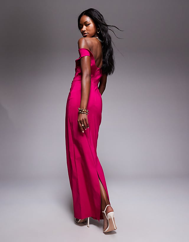 Asos Vesper Bengaline Sweetheart Neckline Off The Shoulder Maxi Dress In Pink