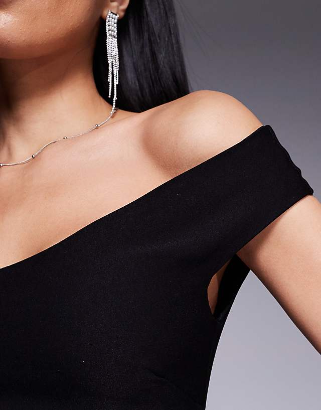 Asos Vesper Bengaline Sweetheart Neckline Off The Shoulder Maxi Dress In Black