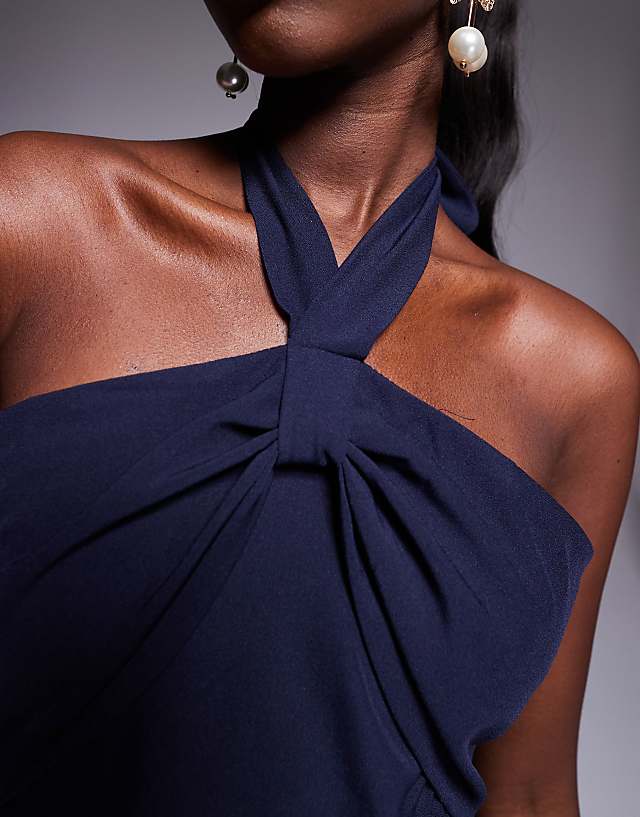 Asos Vesper Halterneck Maxi Dress With Bow In Navy In Navy