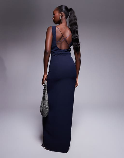 Asos Vesper High Neck Sleeveless Maxi Dress In Navy
