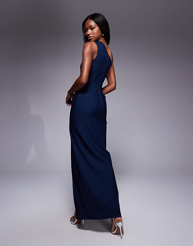Asos Vesper One Shoulder Cut Out Maxi Dress In Navy