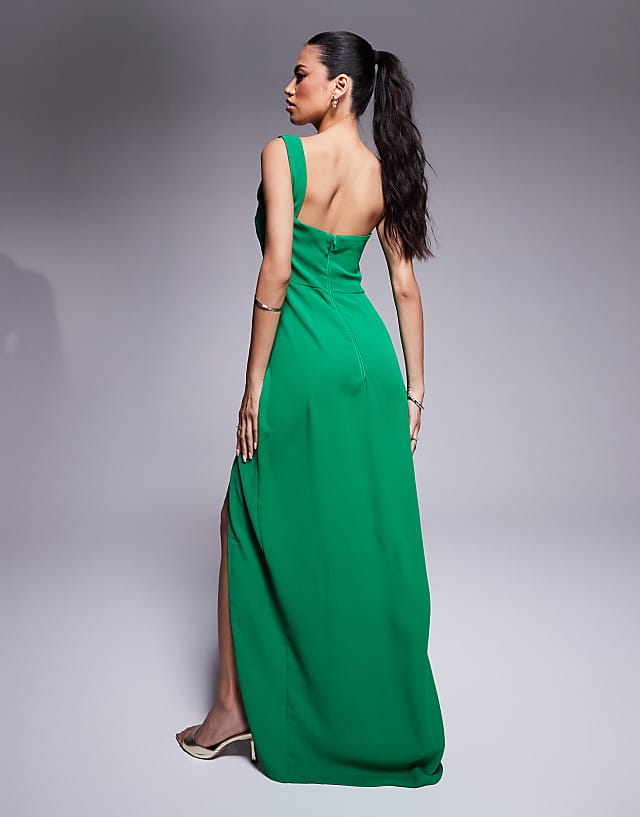 Asos Vesper One Shoulder Maxi Dress With Thigh Split In Bright Green