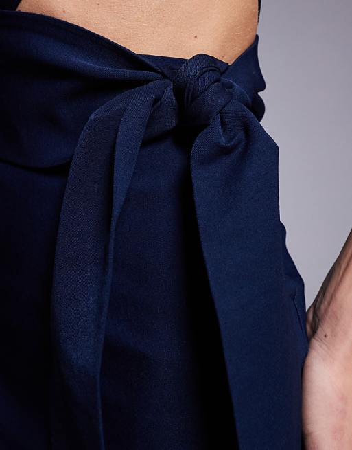 Asos Vesper One Shoulder Midaxi Dress With Belt In Navy