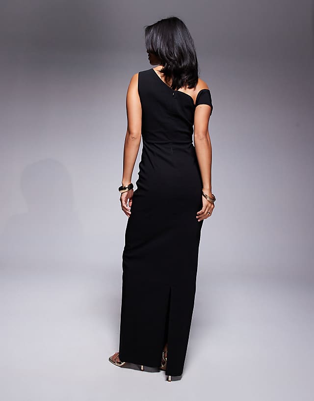 Asos Vesper Petite Bengaline One Shoulder Knot Detail Maxi Bodycon Dress In Black