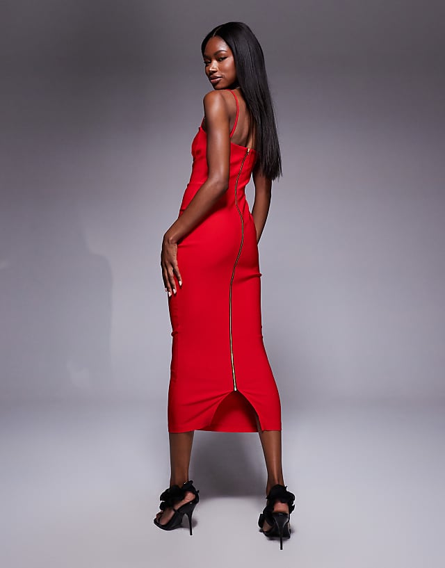 Asos Vesper Sweetheart Neckline Spaghetti Strap Midaxi Dress In Red
