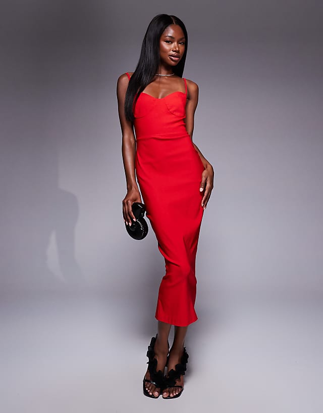 asos Vesper Sweetheart neckline spaghetti strap midaxi dress in red