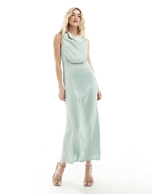 asos Vila Bridesmaid cowl neck maxi dress in light green