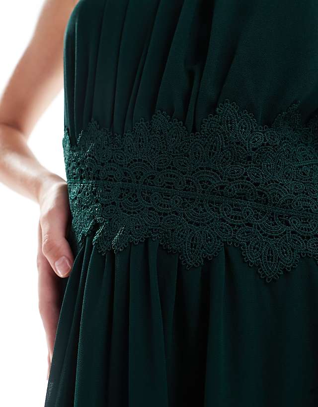 Asos Vila Bridesmaid Halterneck Maxi Dress In Dark Green